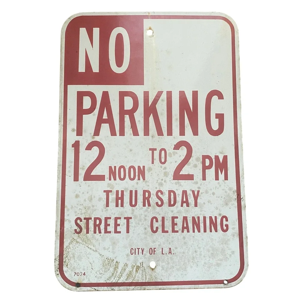 Vintage City of LA‎ No Parking Street Cleaning Sign 1960s 70s Los Angeles 12x18